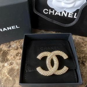 Authentic Chanel Gold & Rhinestone Brooch